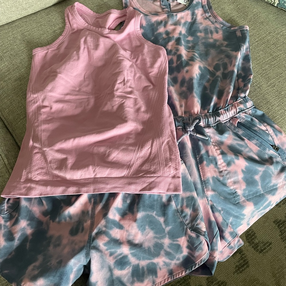 Athleta Girl set with romper, run the world short and power up tank in XS/6